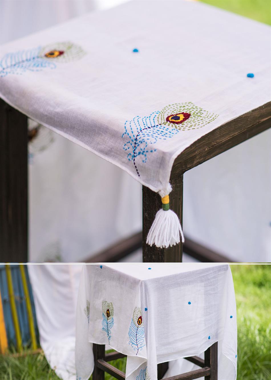 Balletic mood - White (Hand embroidered scarf) By Jovi Fashion