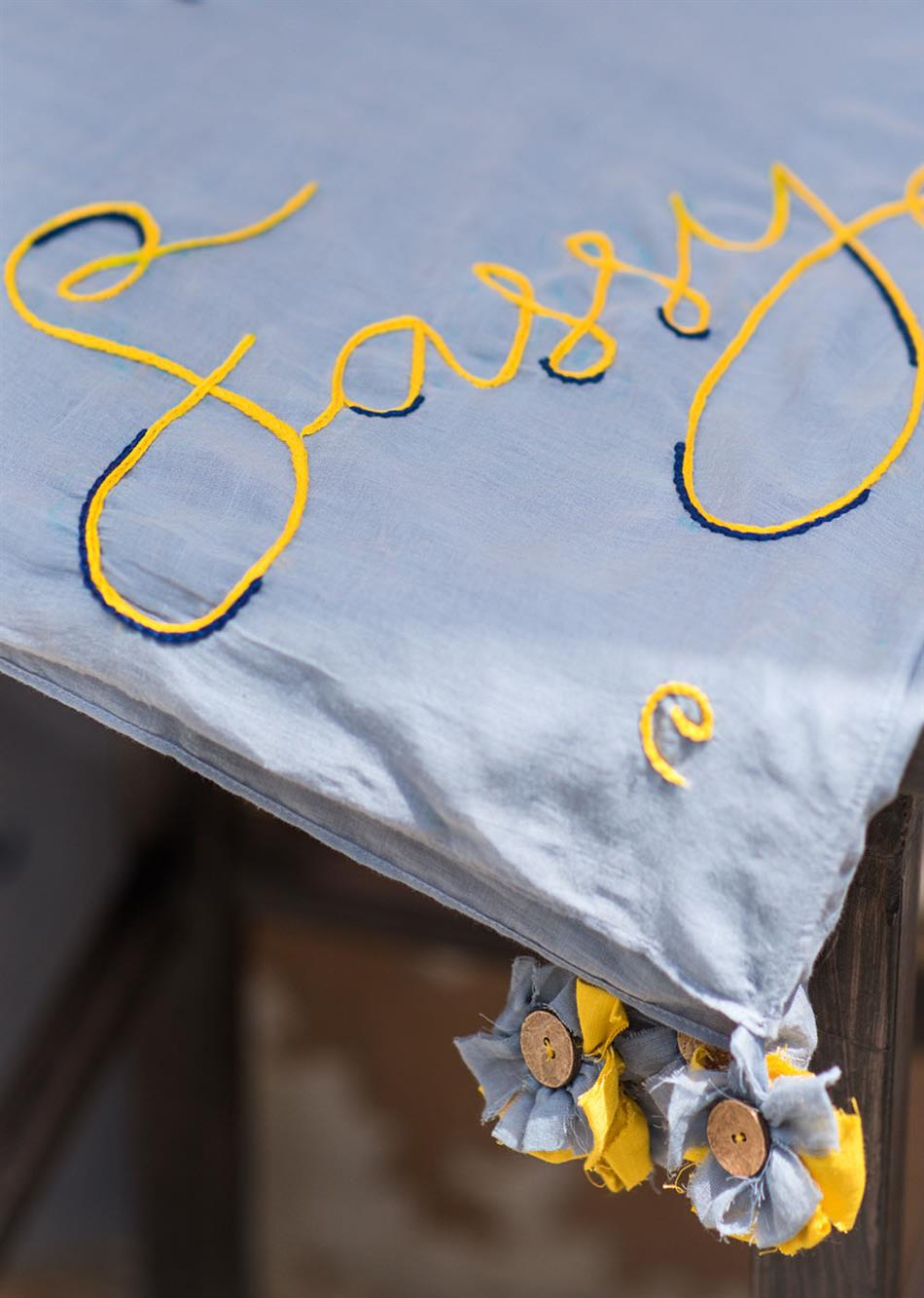 "Sassy" Hand Embroidered Scarf- Shale Grey  By Jovi Fashion