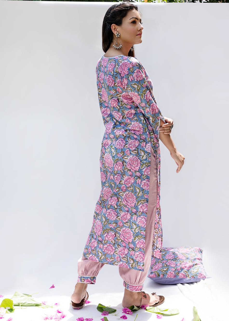 GULABI- LOOSE KURTA WITH GATHERED PANT (SET OF 2) By Jovi Fashion