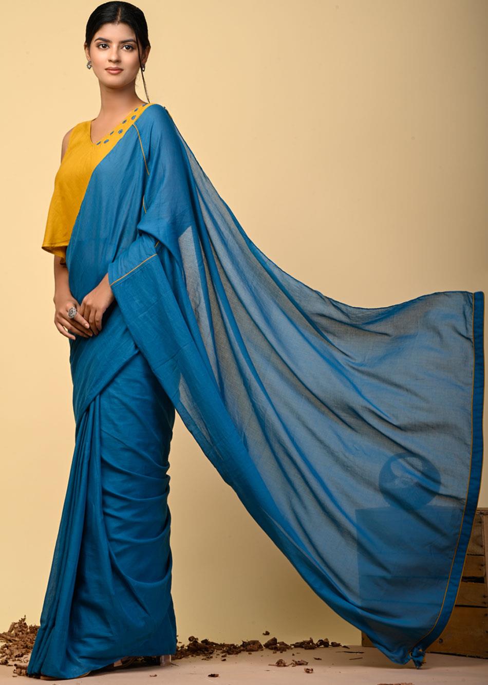 Basic Teal (Only Saree) By Jovi Fashion