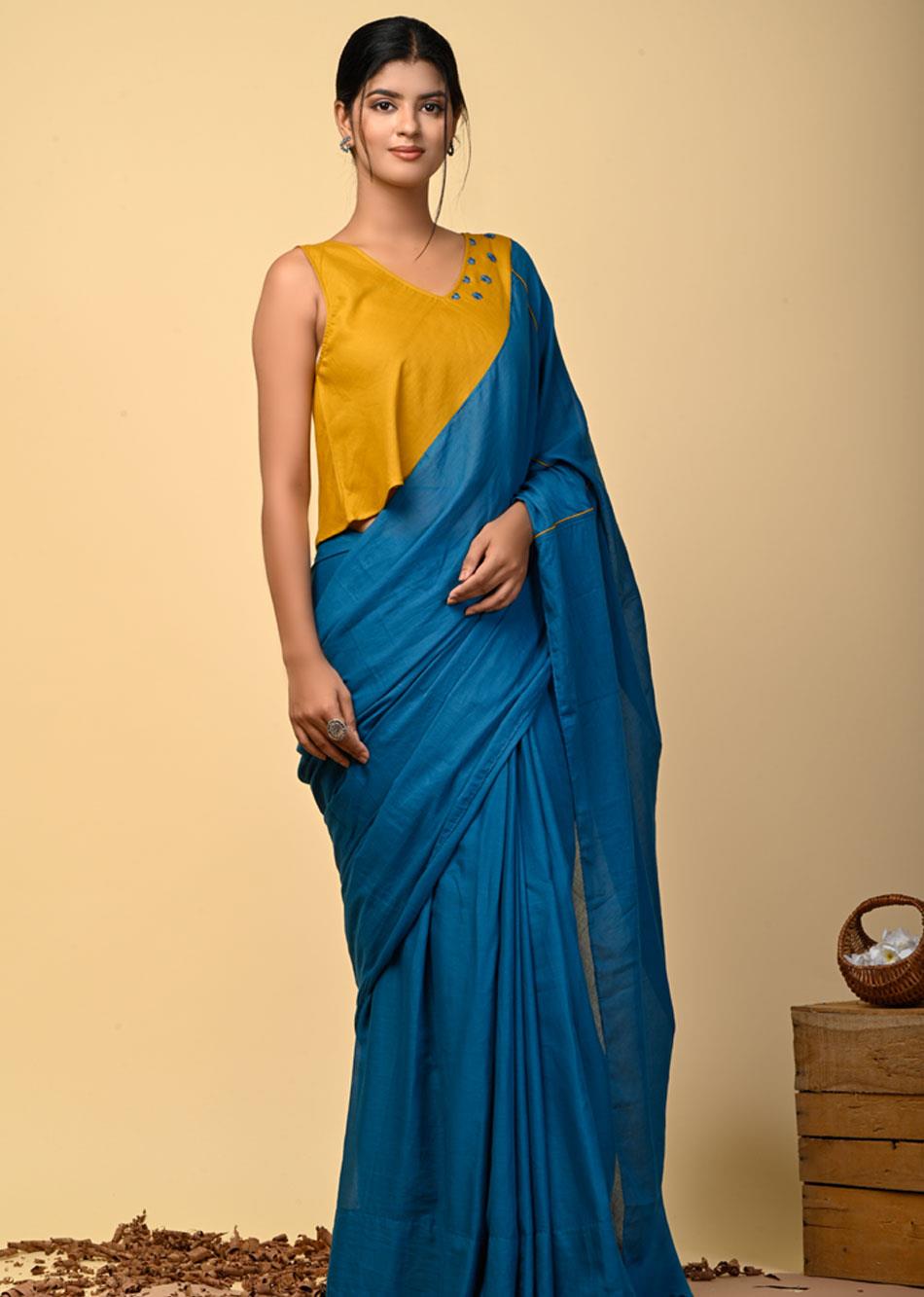 Basic Teal (Only Saree) By Jovi Fashion