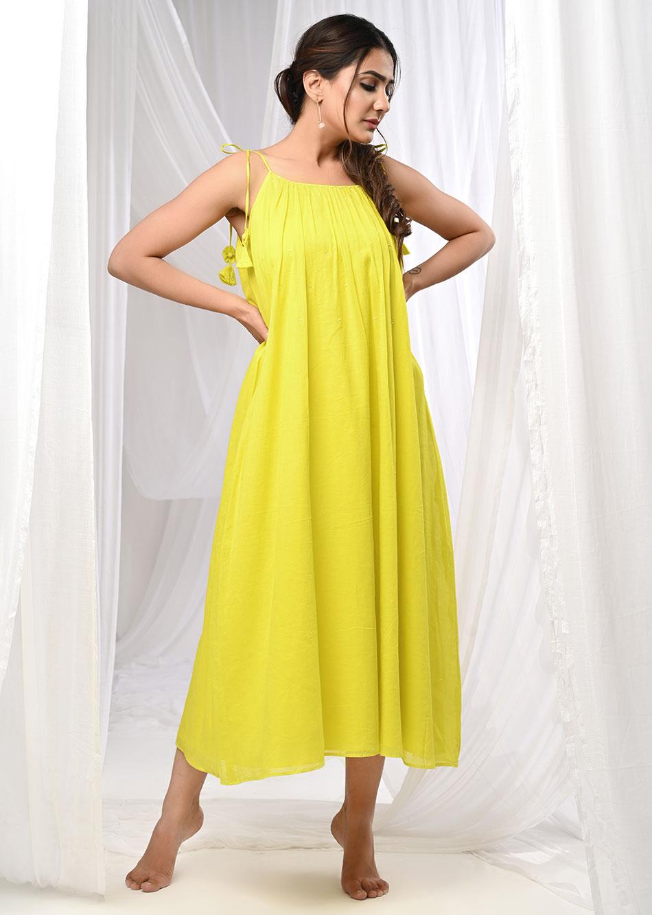 Summer Halter Dress (Electric Yellow) By Jovi Fashion