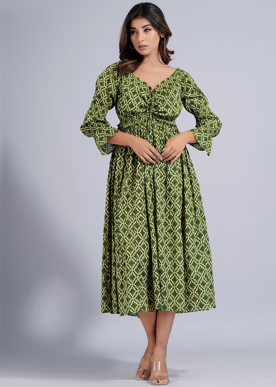 Green Abstract Print Off Shoulder Maxi Dress