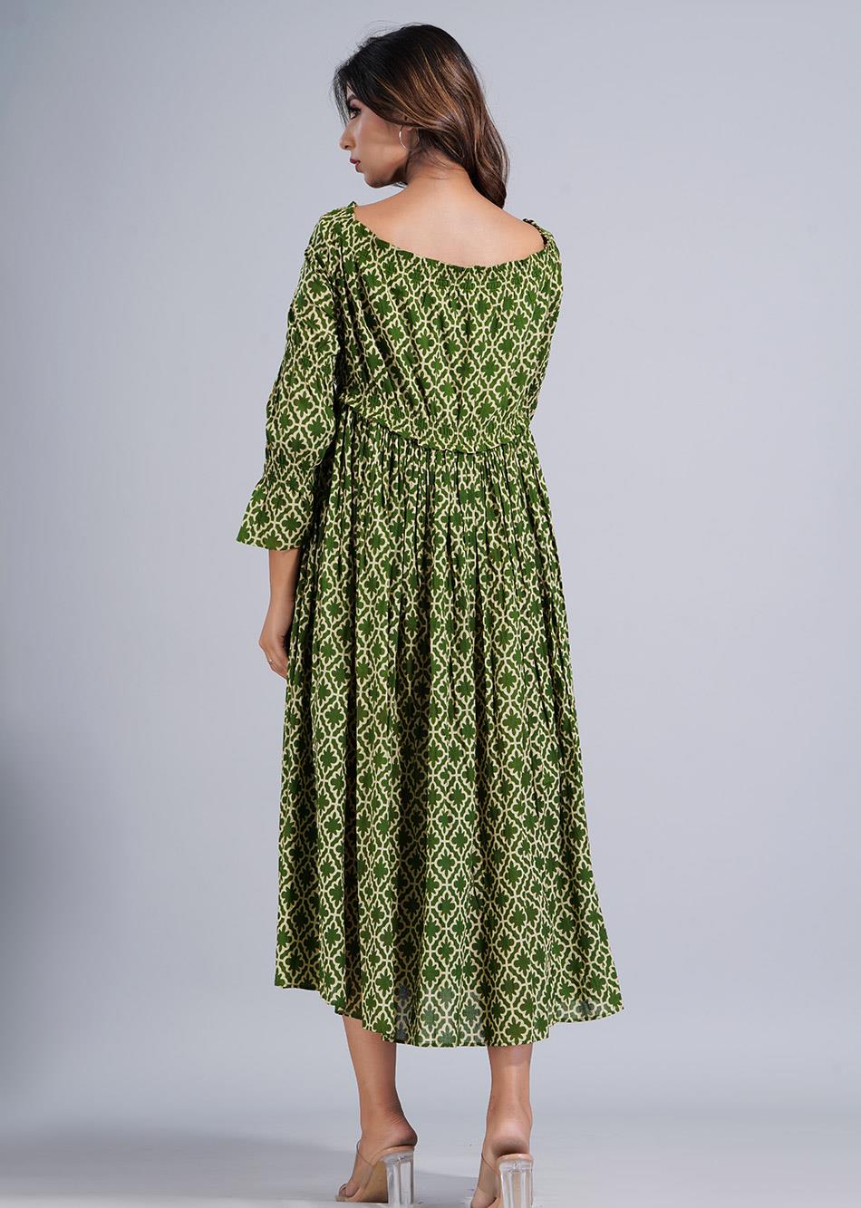 Green Abstract Print Off Shoulder Maxi Dress By Jovi Fashion