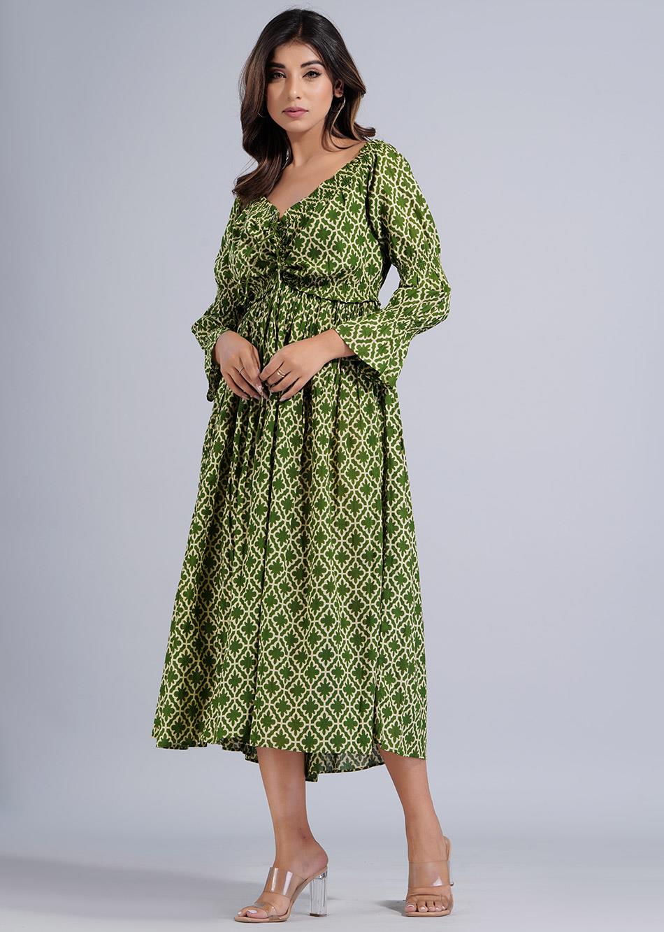 Green Abstract Print Off Shoulder Maxi Dress By Jovi Fashion