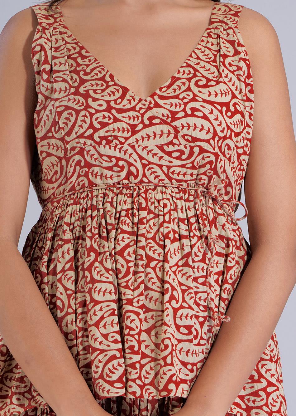 Red Printed Layered Dress By Jovi Fashion