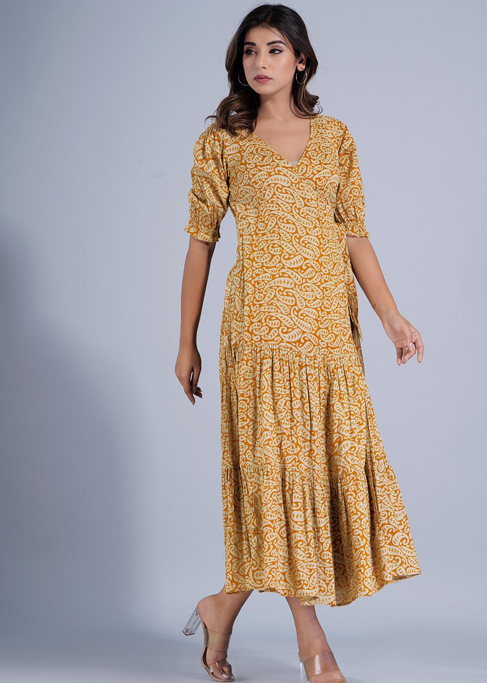 Mustard Angrakha Wrap Dress By Jovi Fashion