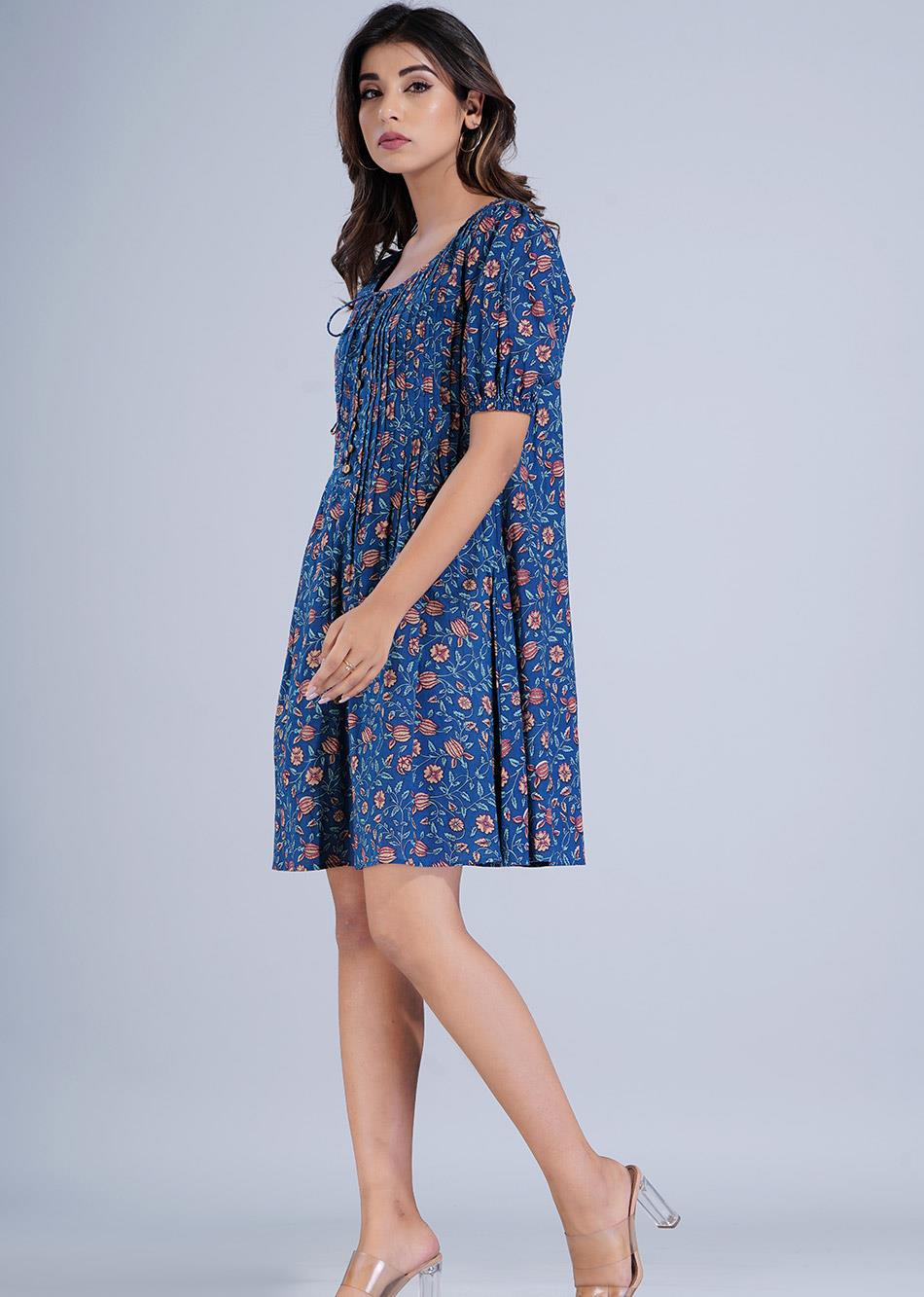 Blue Printed Short Dress By Jovi Fashion