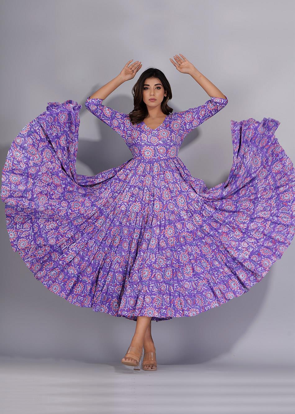 Lilac Printed Tiered Dress
