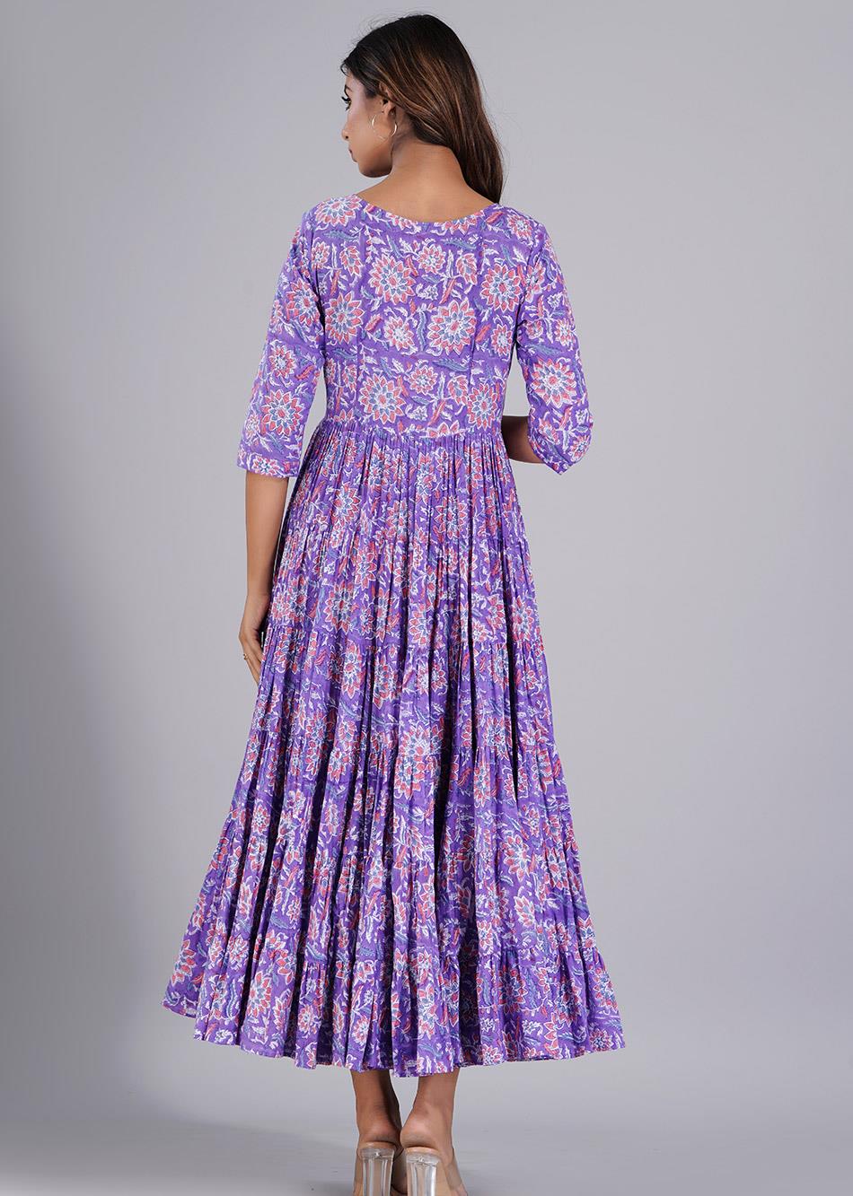 Lilac Printed Tiered Dress By Jovi Fashion