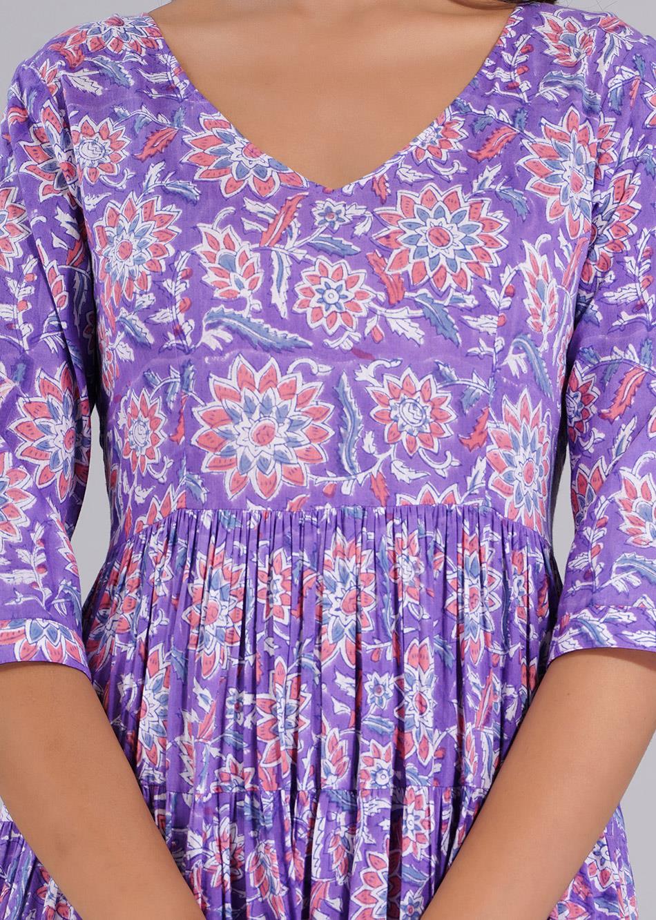 Lilac Printed Tiered Dress By Jovi Fashion