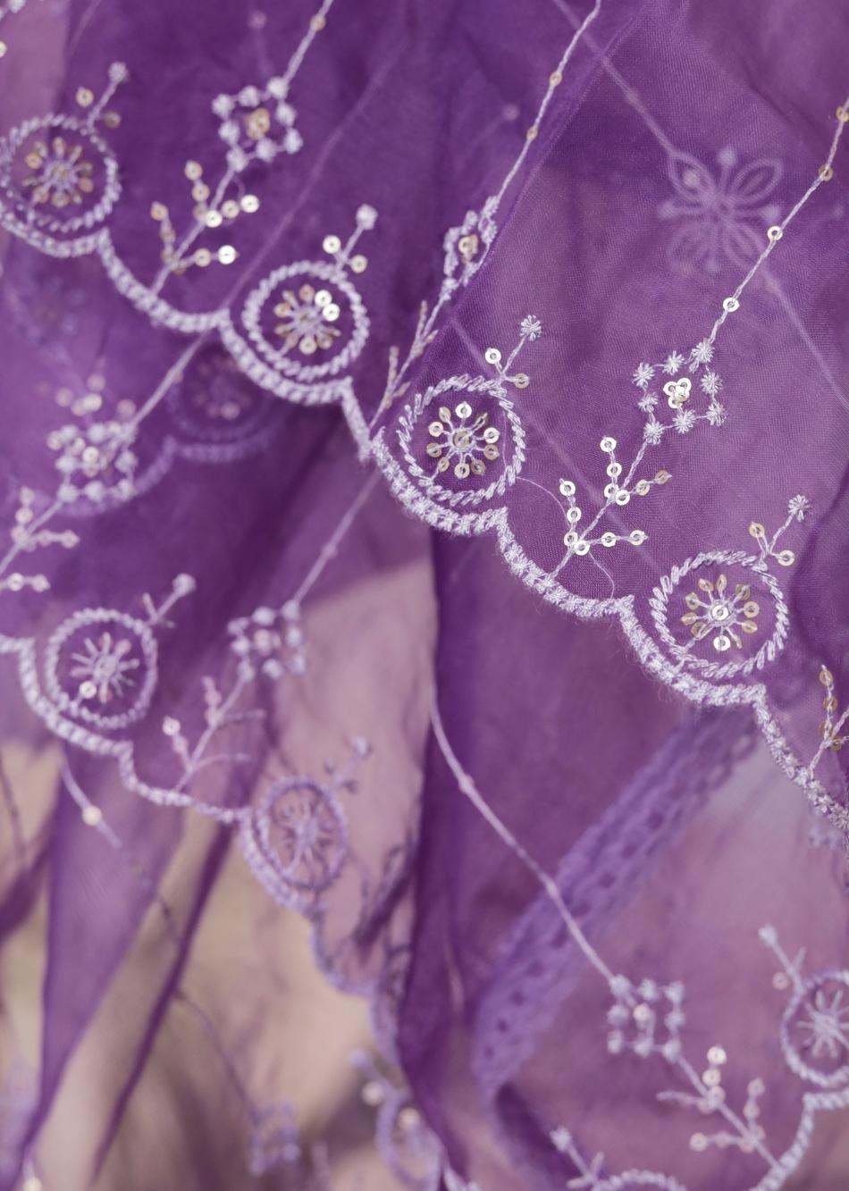 Purple Organza Embroidery Work Dupatta By Jovi Fashion