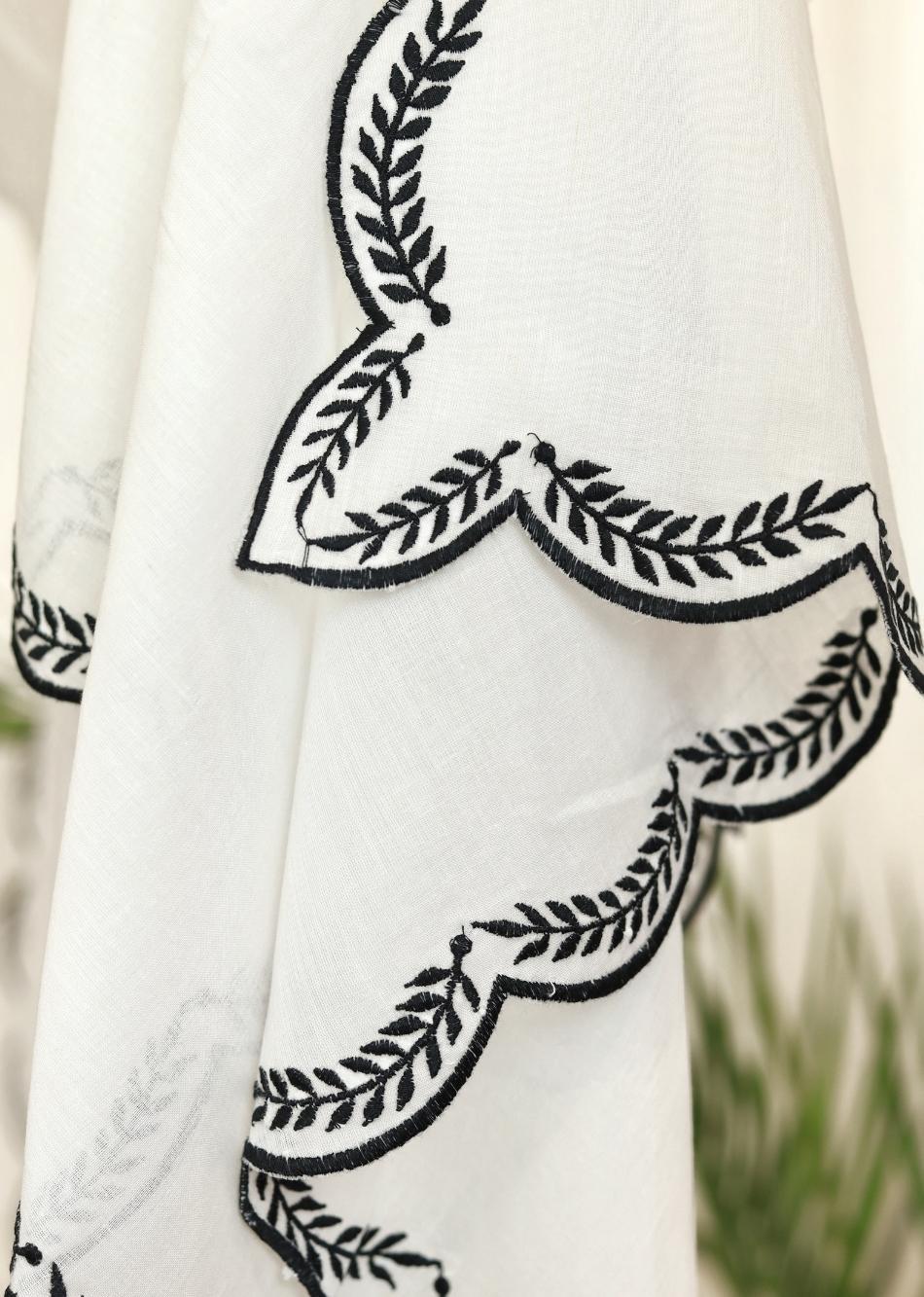 White Black Leaf Embroidered Dupatta 