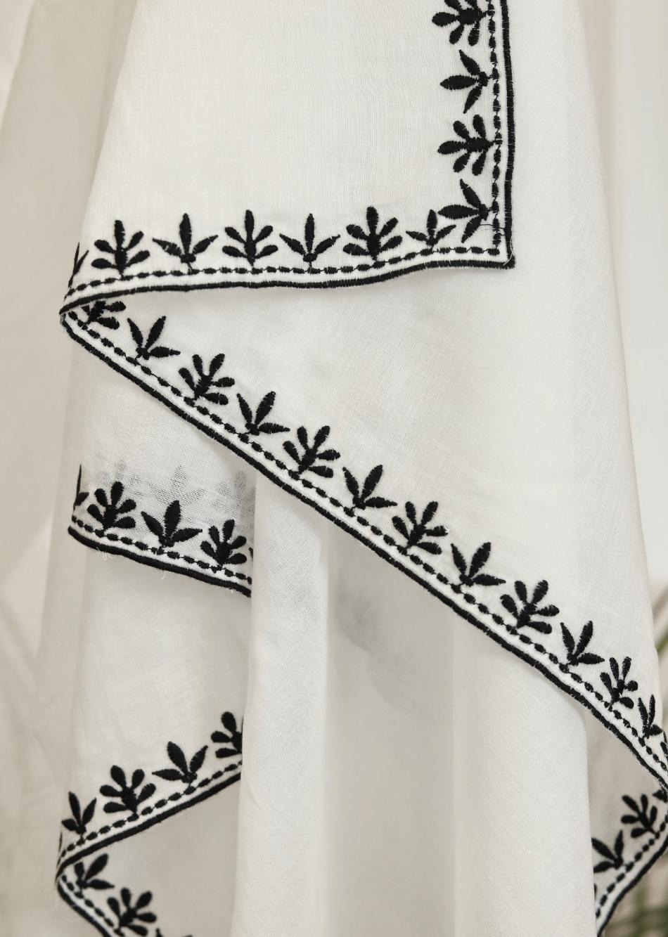 White Black Embroidered Dupatta