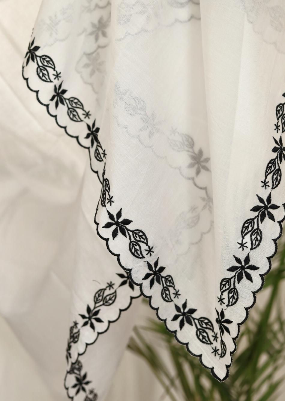 White Mulmul Flower Embroidery Dupatta 