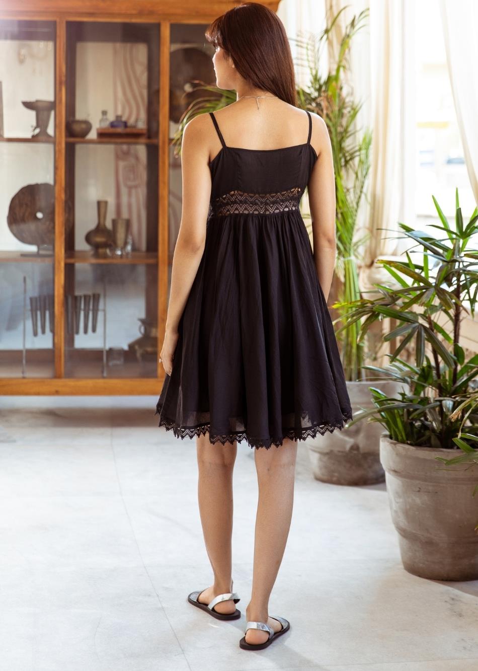 Strappy Waist Lace Detail Dress - Black By Jovi Fashion