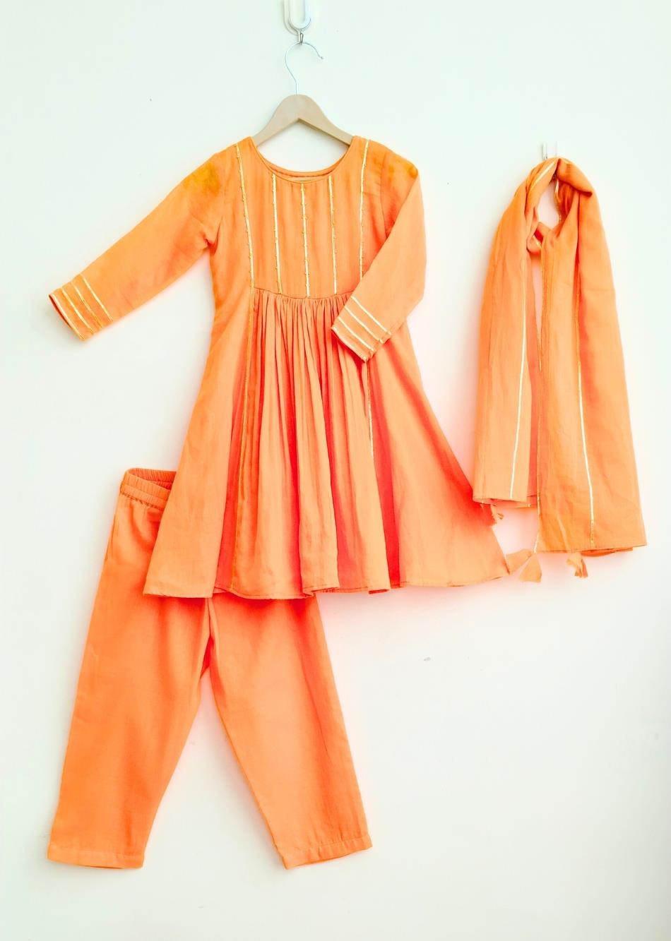 Jiyara Orange Yoke Anarkali (Set Of 3) By Jovi Fashion