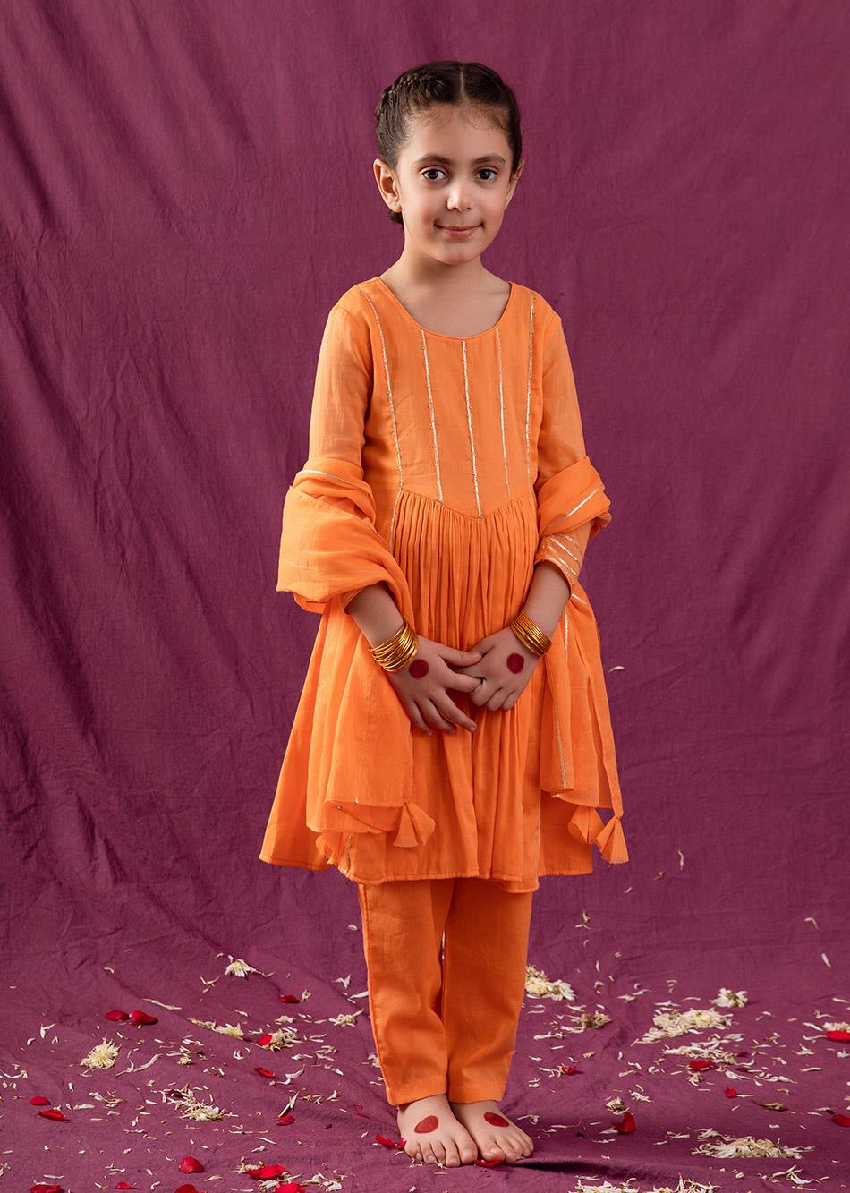 Jiyara Orange Yoke Anarkali (Set Of 3)