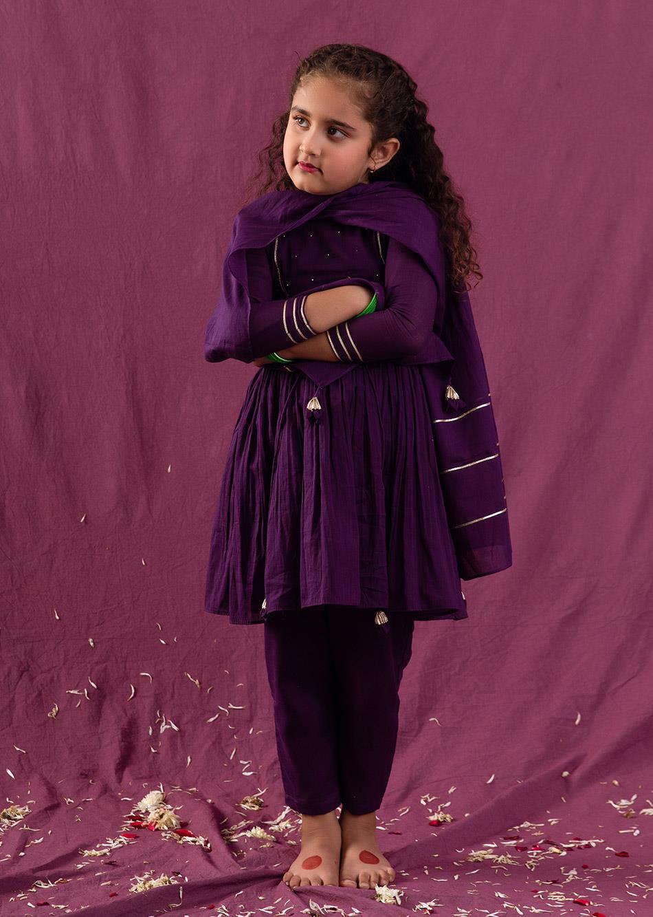 Jiyara Purple Jacket Anarkali (Set of 3) By Jovi Fashion