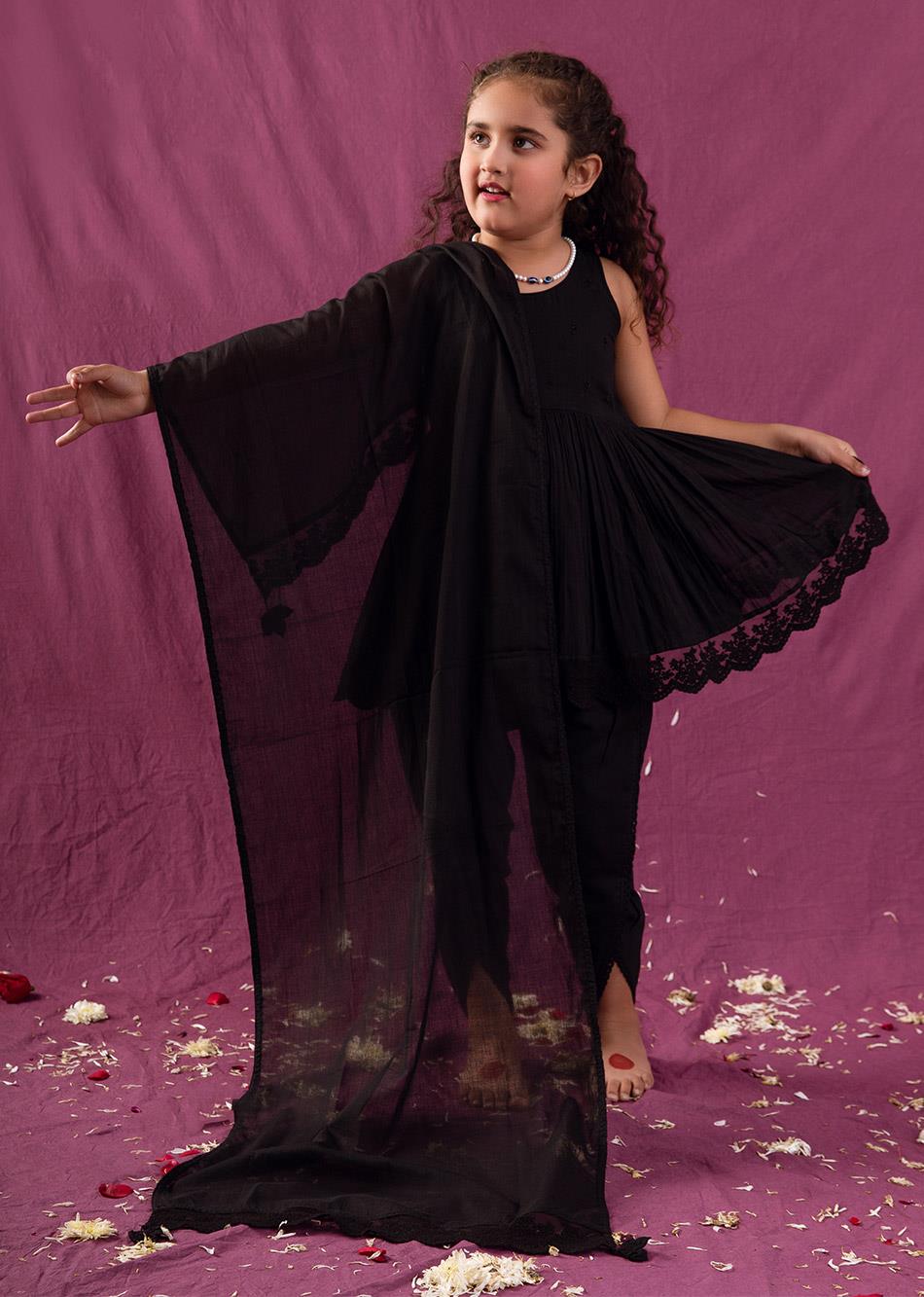Jiyara Black Peplum top and Tulip Pants (Set of 3) By Jovi Fashion
