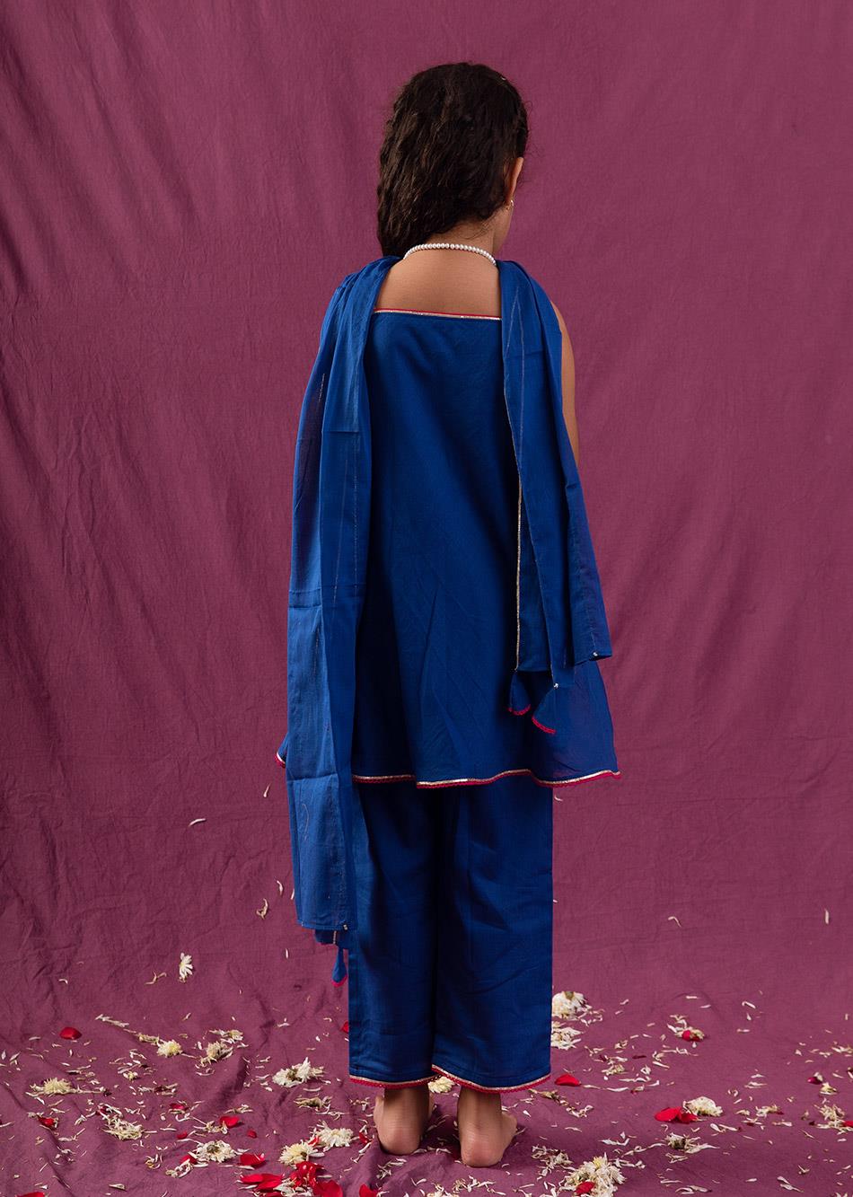 Jiyara Blue Strappy Anarkali with Palazzo (Set of 3) By Jovi Fashion