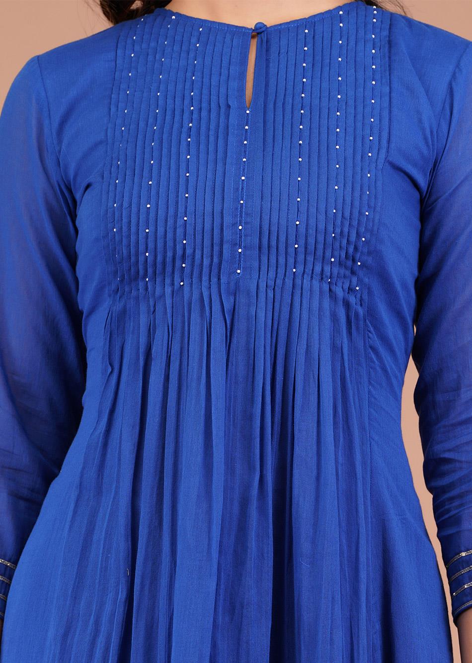 Blue Pin tucks Anarkali Kurta By Jovi Fashion