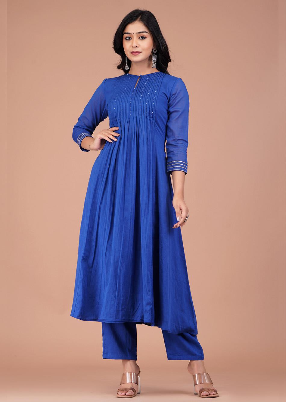 Blue Pin tucks Anarkali Kurta By Jovi Fashion