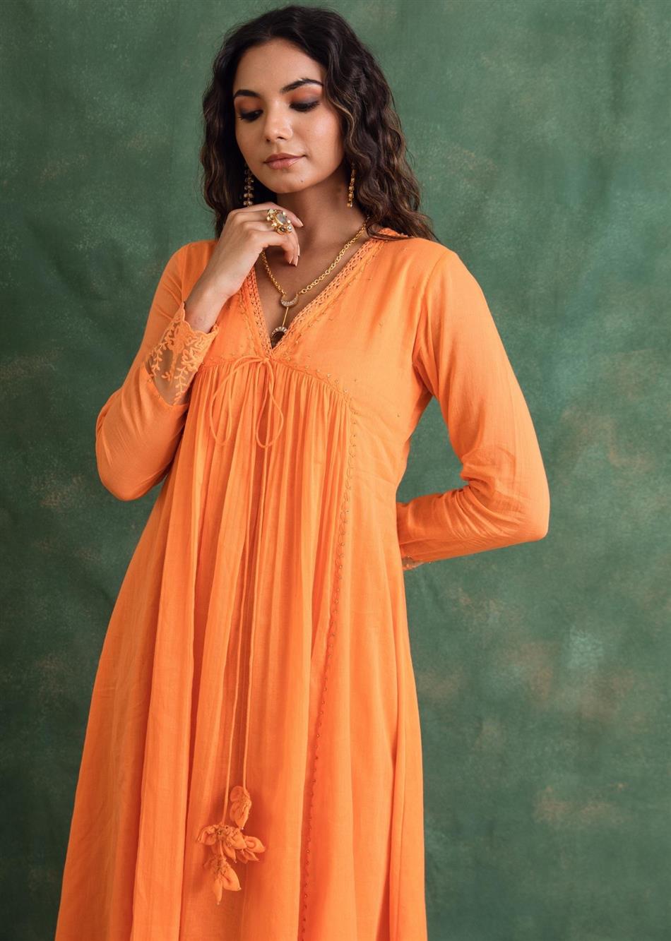 Rangrezee - Candy Orange Anarkali Kurta  By Jovi Fashion