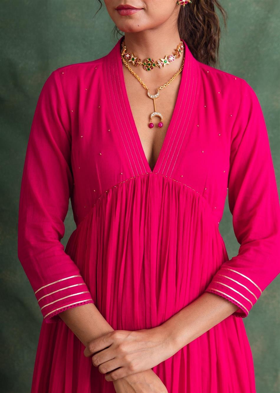 Rangrezee - Rani Collar neck Anarkali Kurta By Jovi Fashion