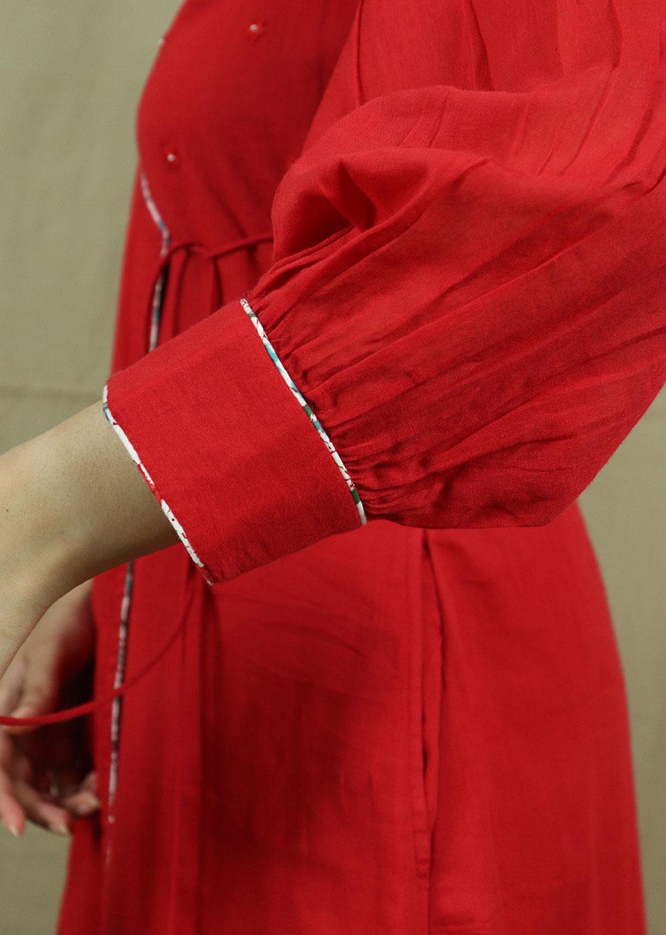 RED ANGRAKHA KURTA AND PANTS SET (SET OF 3) By Jovi Fashion
