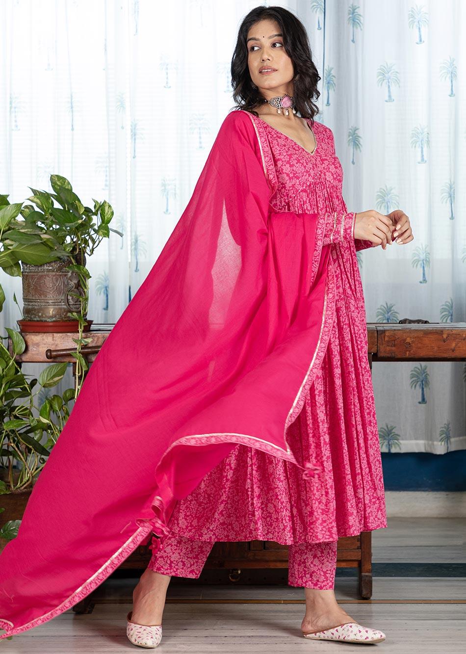 Moh Pink Gathered Anarkali (Set of 3) By Jovi Fashion