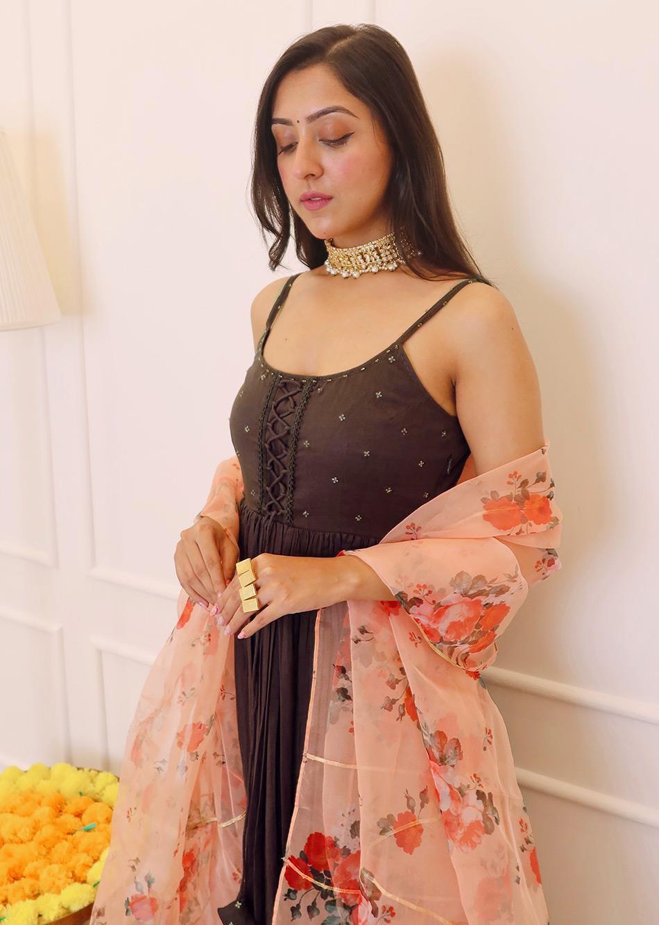 Kalakhatta Strappy Anarkali Set with Organza Dupatta By Jovi Fashion