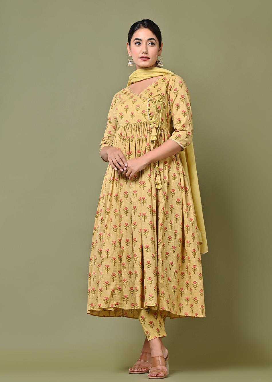 Fulwari Yellow Printed Anarkali By Jovi Fashion