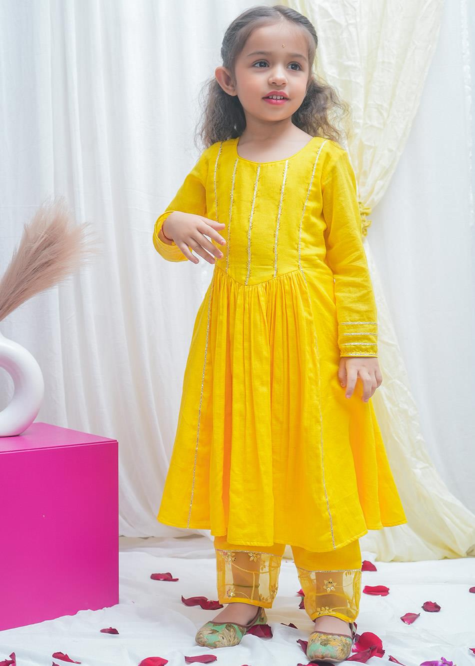 Jiyara Sunshine Yellow Yoke Anarkali (Set Of 3