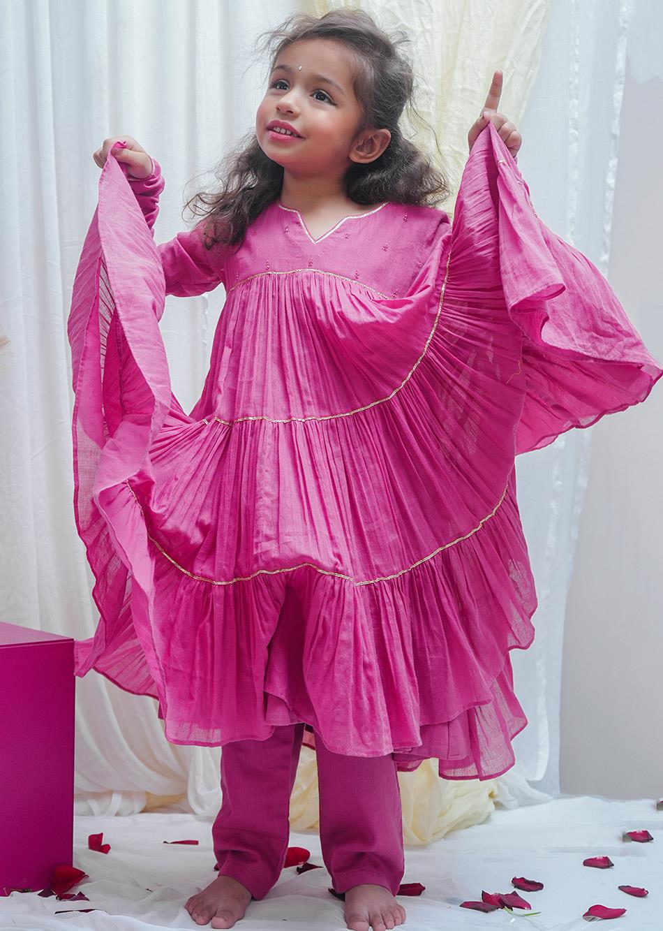 Jiyara Pink Tiered Anarkali (Set Of 3) By Jovi Fashion