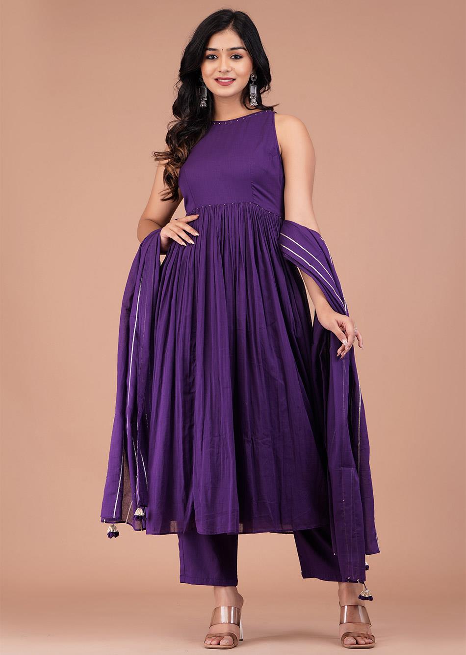 Purple Halter Neck Anarkali (Set of 3) By Jovi Fashion