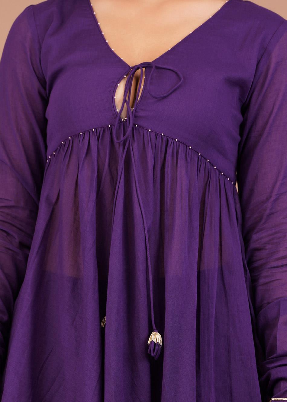 Purple High-Low Top and Sharara (Set of 3) By Jovi Fashion