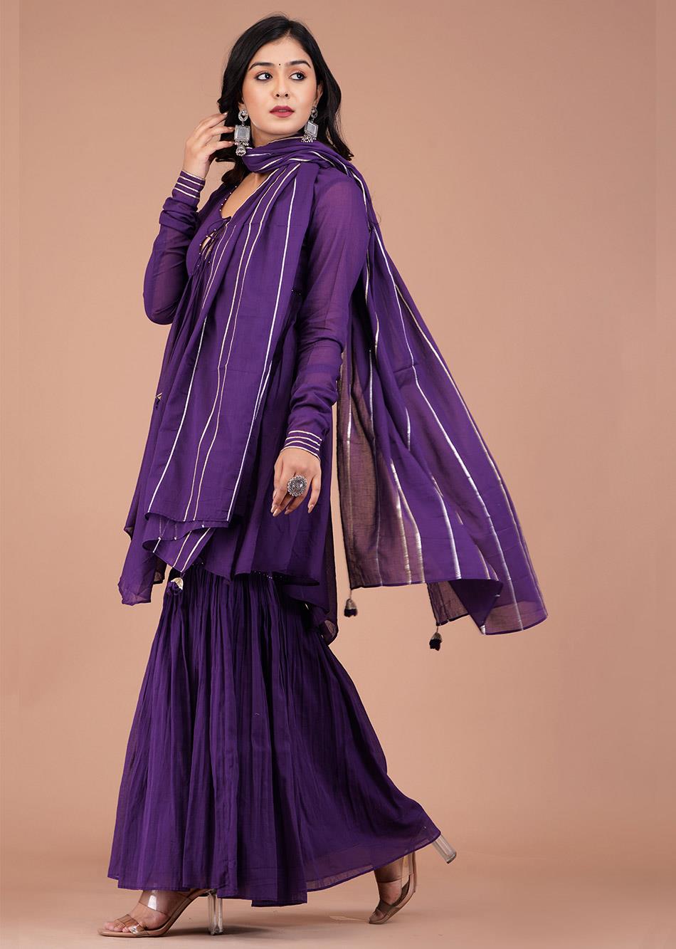 Purple High-Low Top and Sharara (Set of 3)