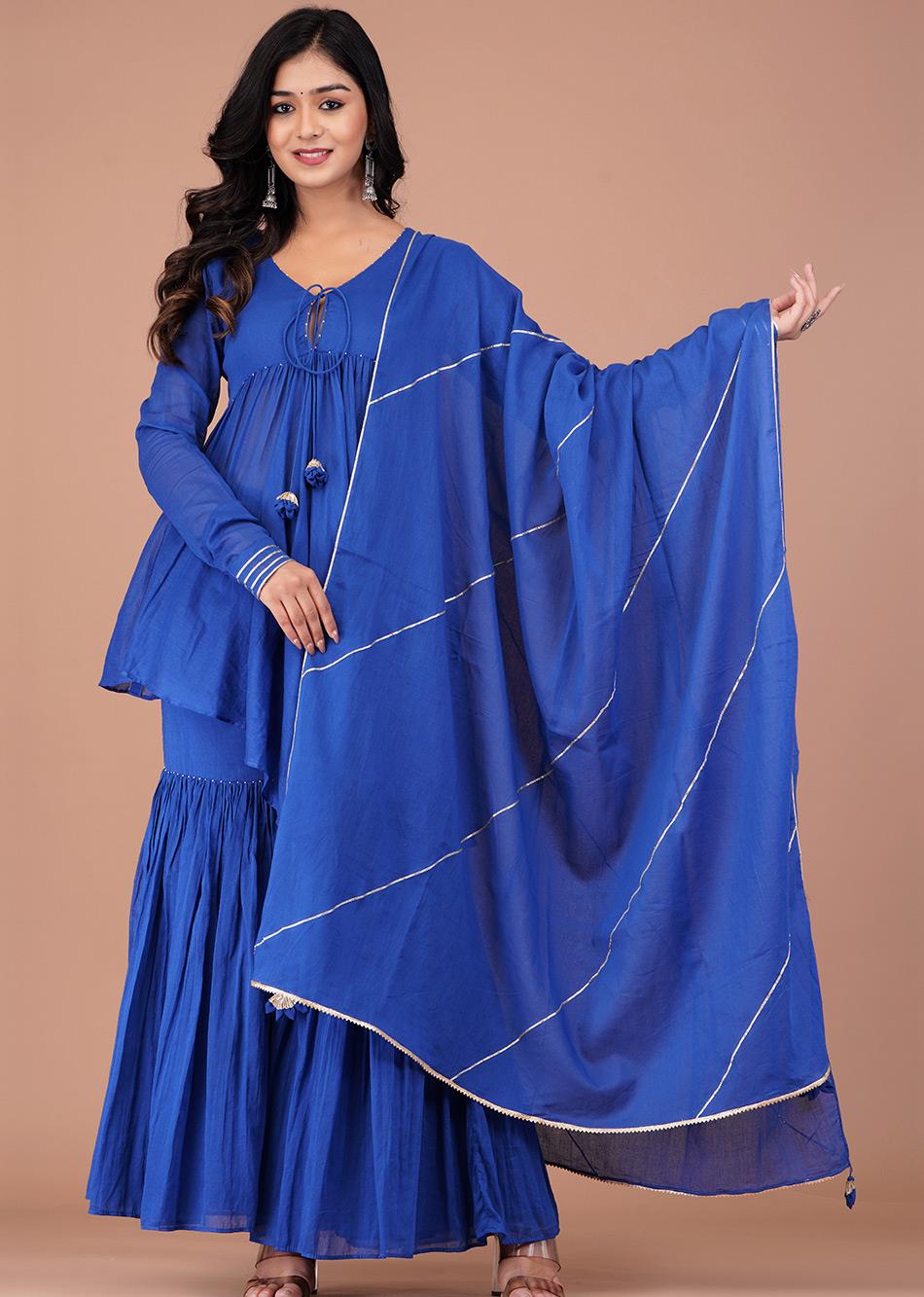 Blue High-Low Top and Sharara (Set of 3) By Jovi Fashion