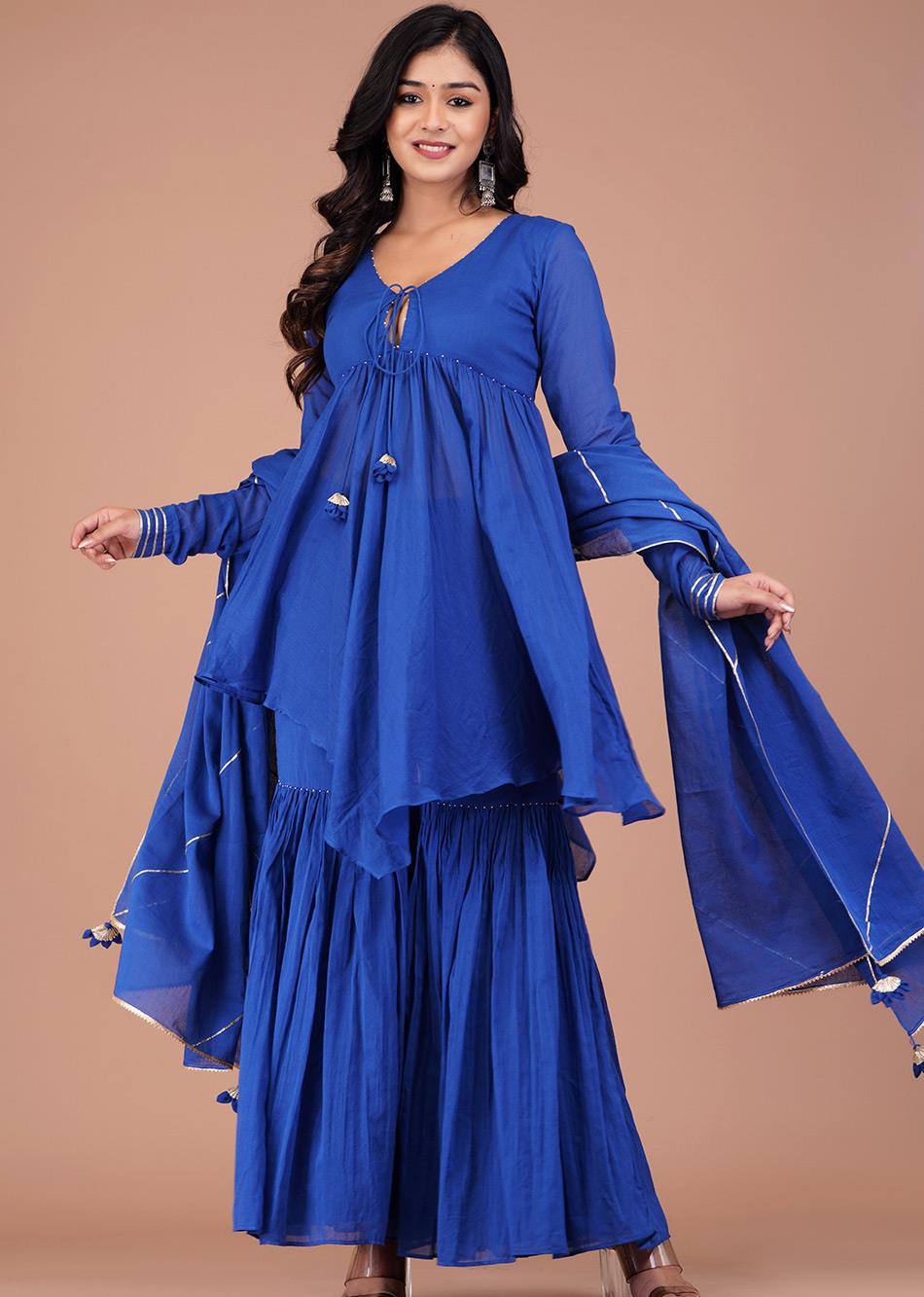 Blue High-Low Top and Sharara (Set of 3)