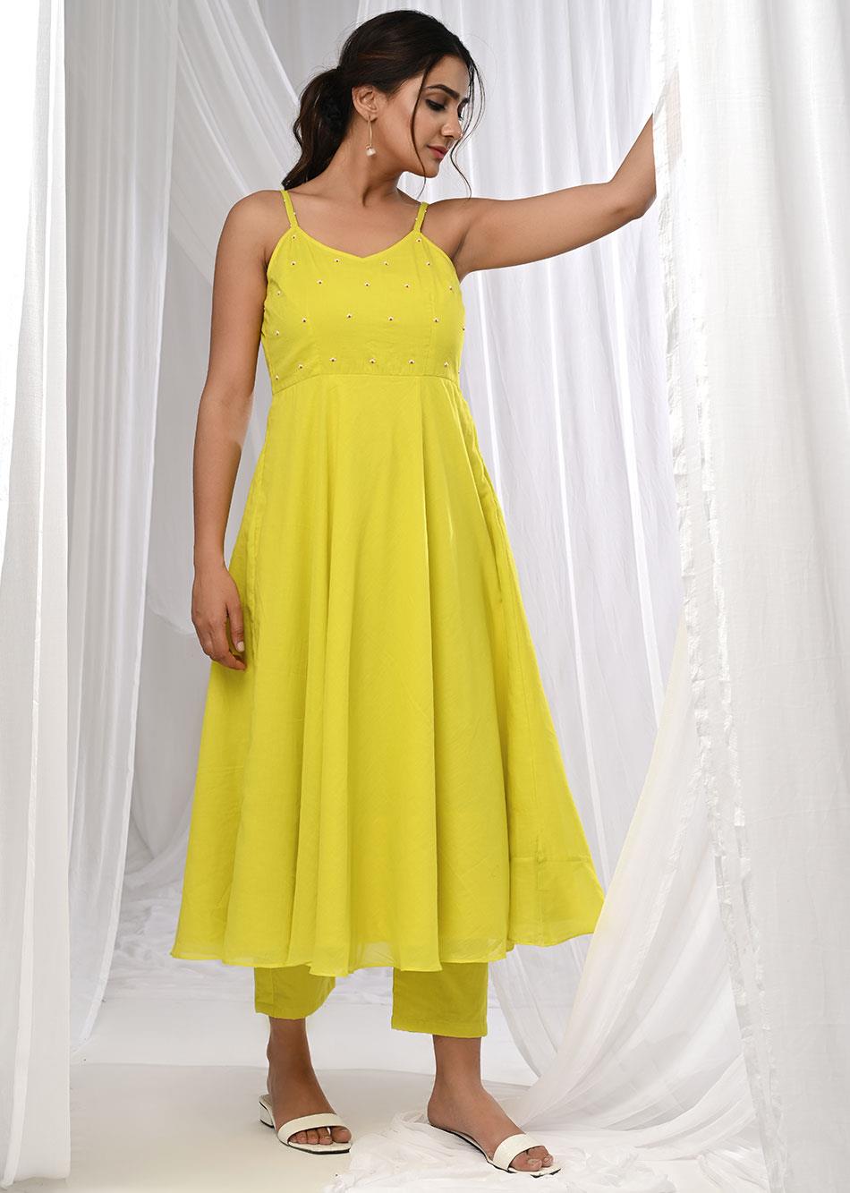 Summer Strappy Anarkali (Electric Yellow)