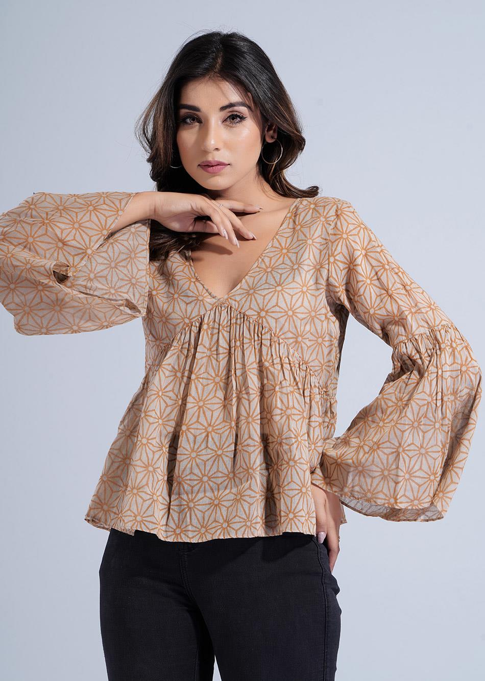 Brown Gathered Top By Jovi Fashion